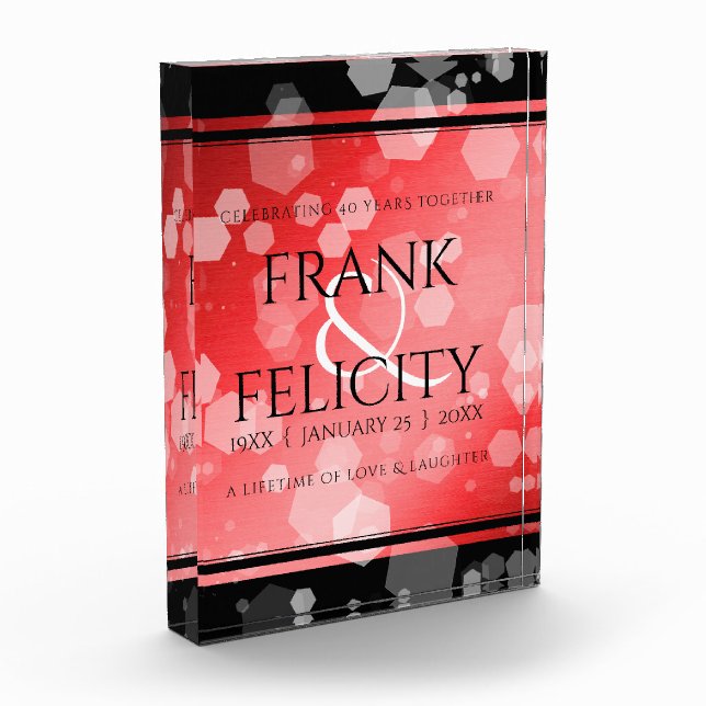 Elegant 40th 80th Ruby Wedding Anniversary Photo Block (Left)