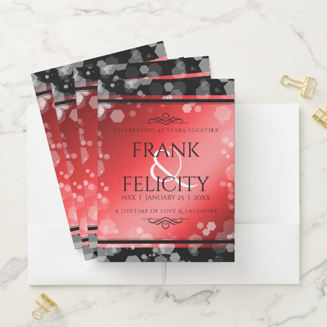 Elegant 40th 80th Ruby Wedding Anniversary Pocket Folder (In Situ)