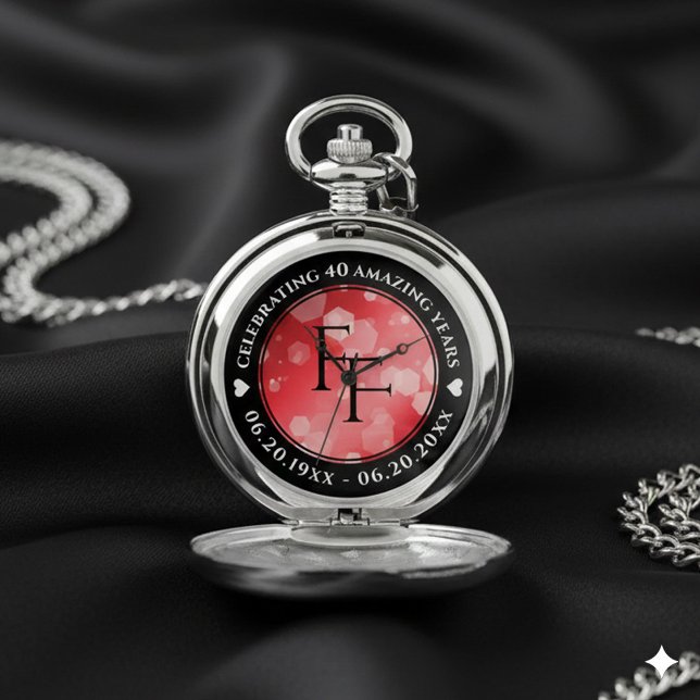 Elegant 40th 80th Ruby Wedding Anniversary Pocket Watch (Elegant 40th 80th Ruby Wedding Anniversary Pocket Watch Cover Photo)
