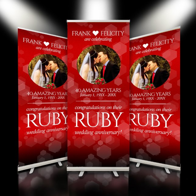 Elegant 40th 80th Ruby Wedding Anniversary Retractable Banner (40th 80th Ruby Wedding Anniversary Retractable Banner Cover Photo.)