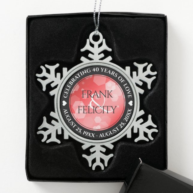 Elegant 40th 80th Ruby Wedding Anniversary Snowflake Pewter Christmas Ornament (Box)