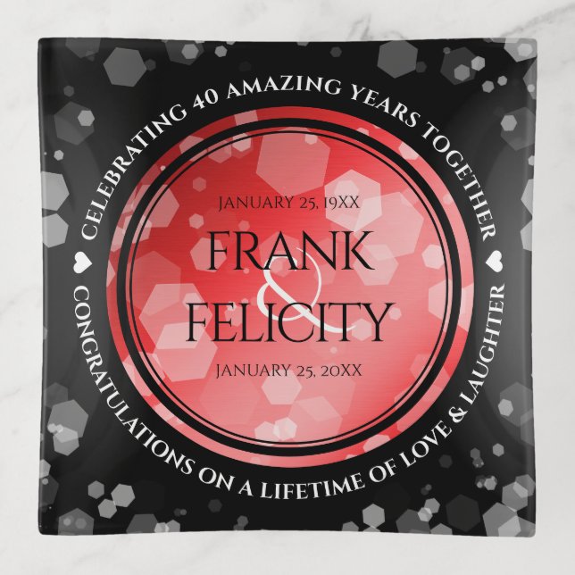 Elegant 40th 80th Ruby Wedding Anniversary Trinket Tray (Front)