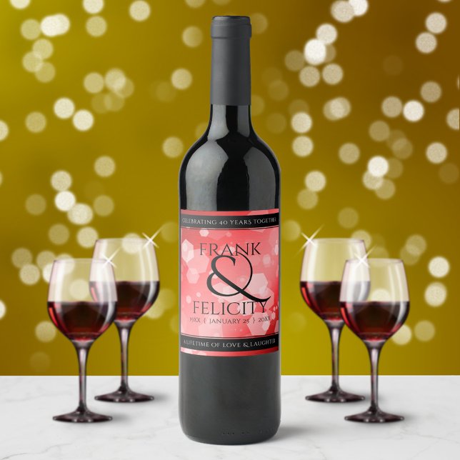 Elegant 40th 80th Ruby Wedding Anniversary Wine Label (Creator Uploaded)