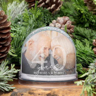 Elegant 40th Anniversary Couple's Names 2-Photo Snow Globe