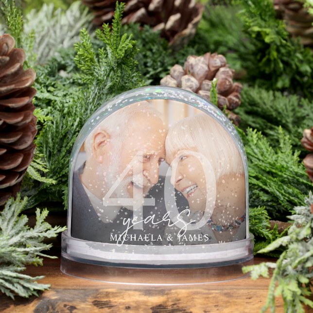 Elegant 40th Anniversary Couple's Names 2-Photo Snow Globe (Winter)