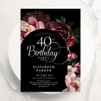 Elegant 40th Birthday Burgundy Pink Peonies