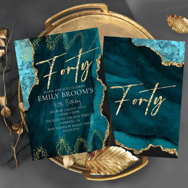 Elegant 40th Birthday Forty Gold  Invitation (Creator Uploaded)