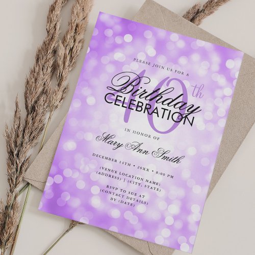 Elegant 40th Birthday Glam Purple Shimmer Light Invitation