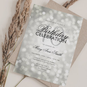 Elegant 40th Birthday Glam Silver Shimmer Lights Invitation
