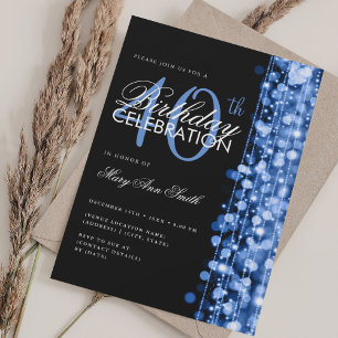Elegant 40th Birthday Glam Sparkles Navy Blue Invitation