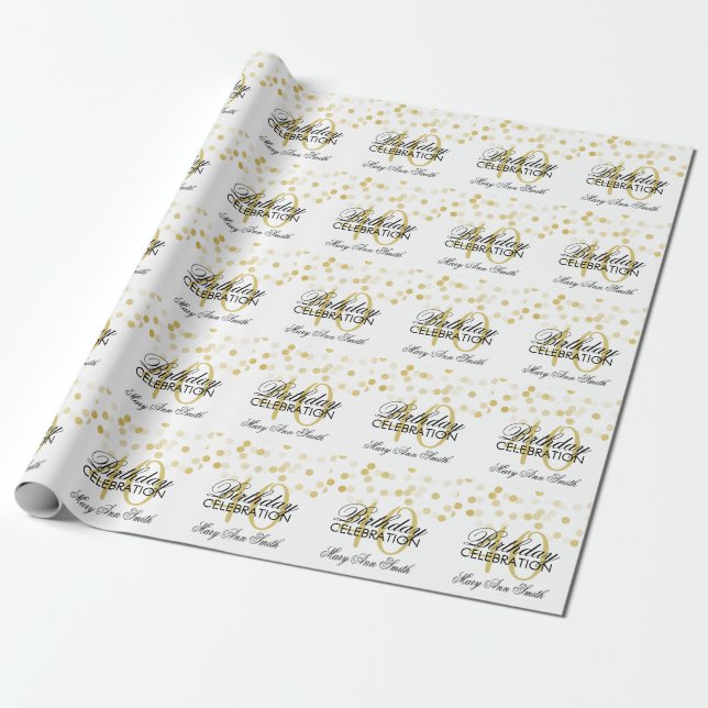 Elegant 40th Birthday Gold Foil Glitter Lights Wrapping Paper (Unrolled)