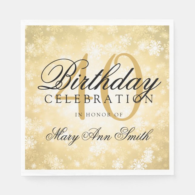 Elegant 40th Birthday Gold Winter Wonderland Napkins (Front)