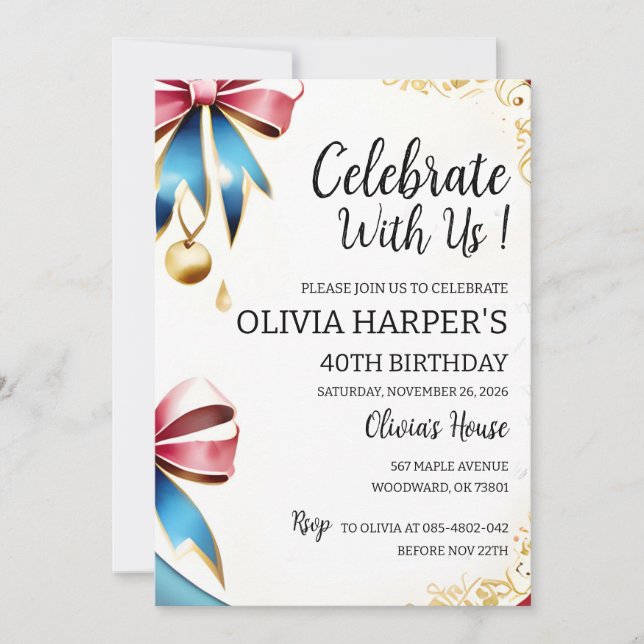 Elegant 40th Birthday Invitation (Front)
