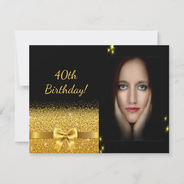 Elegant 40th birthday invitation black gold photo (Front)