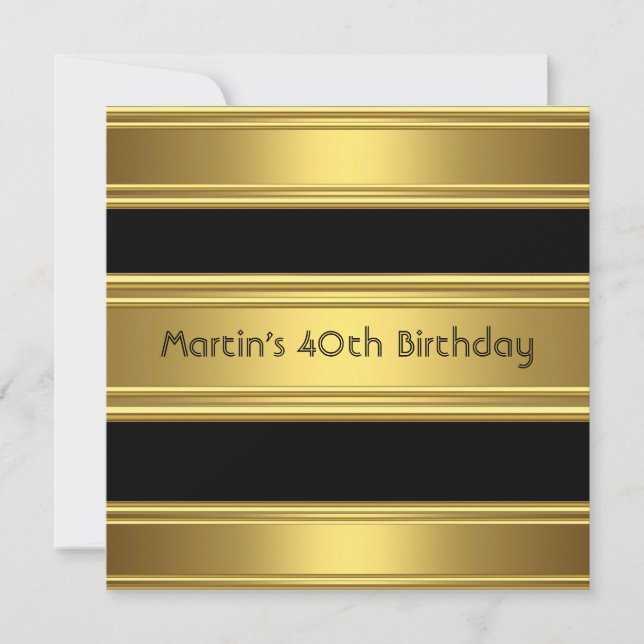 Elegant 40th Birthday Party Black Gold Mans Invitation (Front)