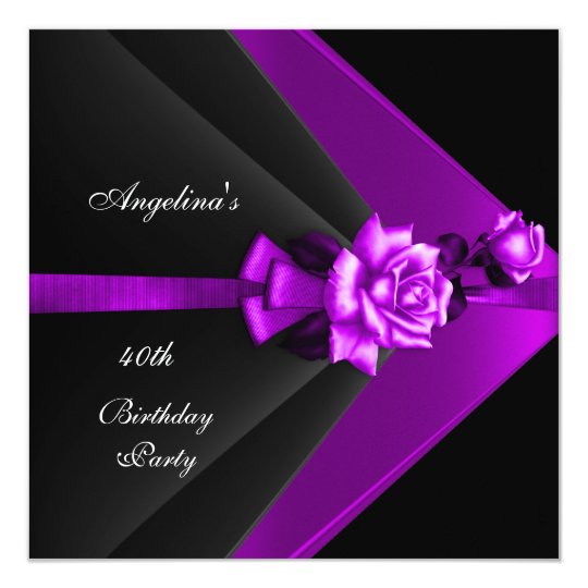 Elegant 40th Birthday Party Black Purple Rose Invitation Zazzle Com