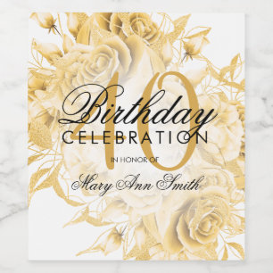 Elegant 40th Birthday Party Floral Gold Wine Label