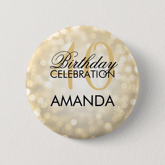 Elegant 40th Birthday Party Gold Glitter Lights Pinback Button (Front)