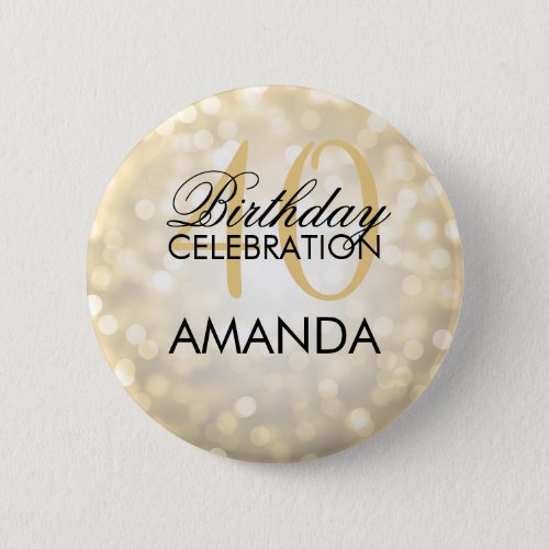 Elegant 40th Birthday Party Gold Glitter Lights Pinback Button