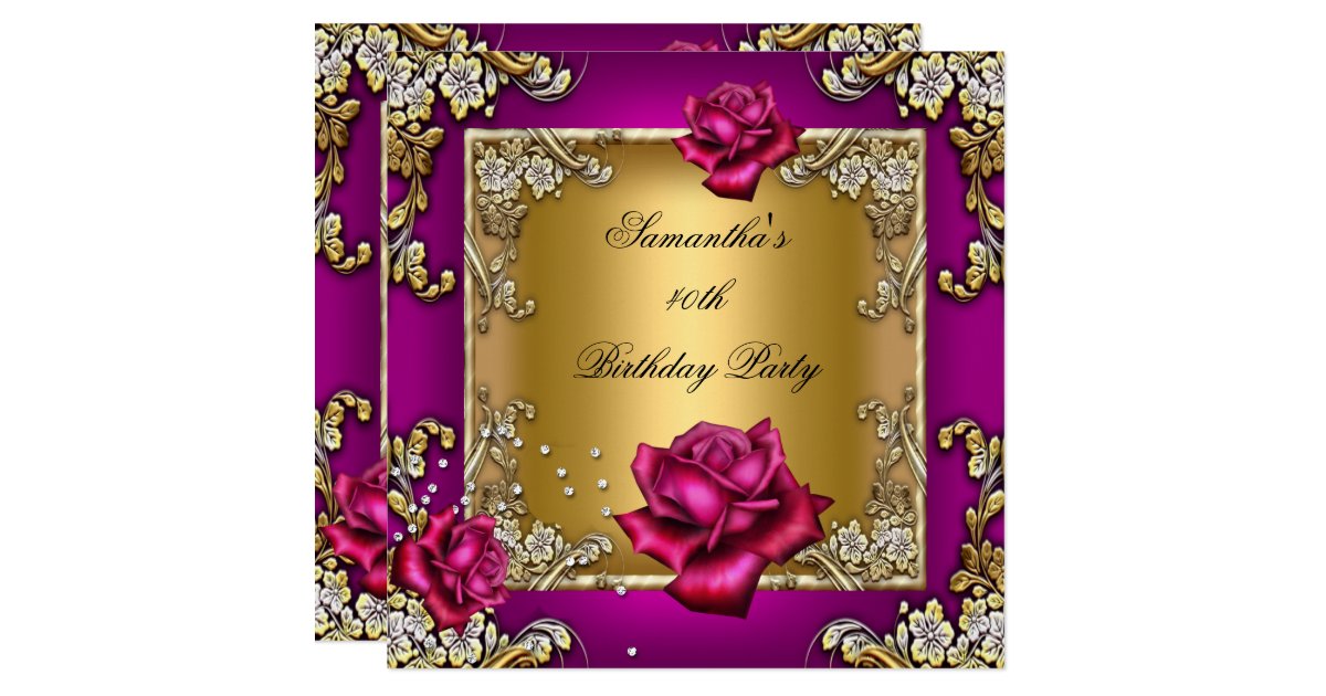 Elegant 40th Birthday Party Pink Rose Gold Invitation