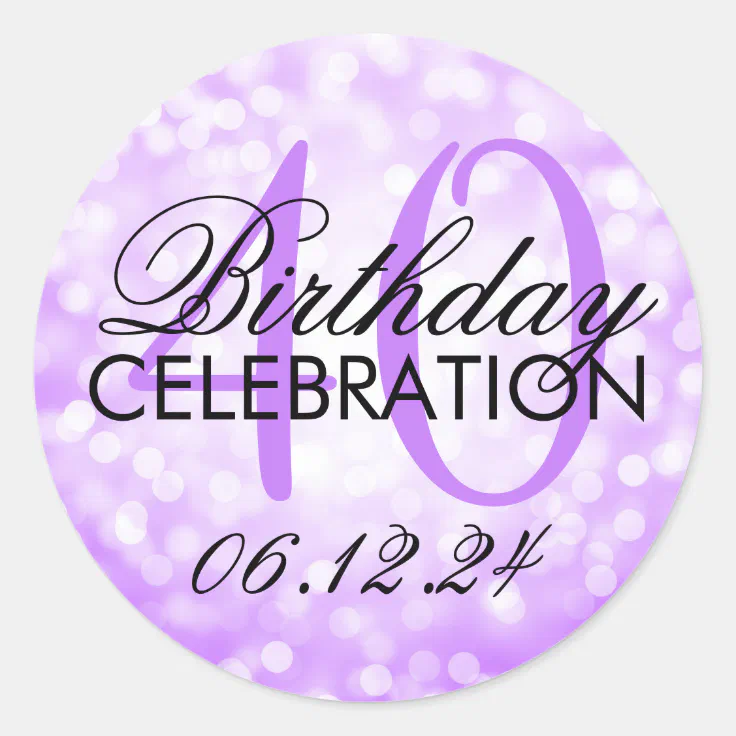 Elegant 40th Birthday Party Purple Glitter Lights Classic Round Sticker