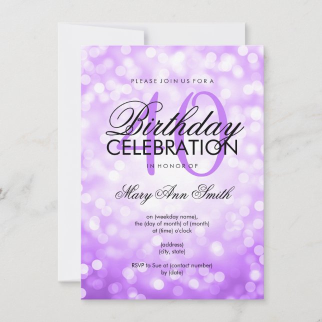 Elegant 40th Birthday Party Purple Glitter Lights Invitation (Front)