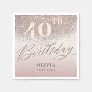 Elegant 40th Birthday Party Rose Gold Glitter Napkins