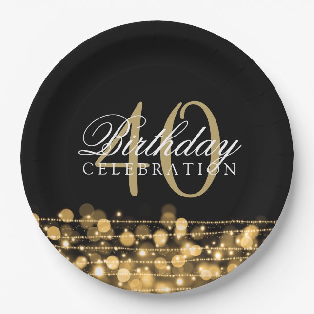 Elegant 40th Birthday Party Sparkles Gold Paper Plates (Front)