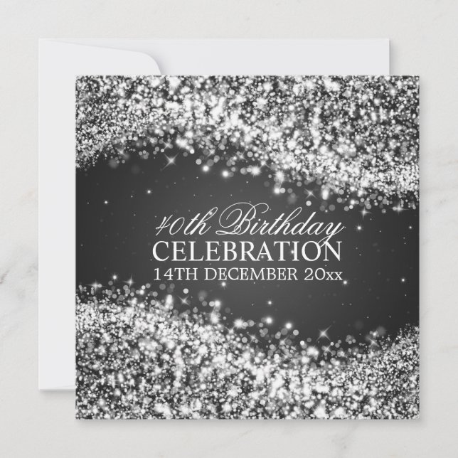 Elegant 40th Birthday Party Sparkling Wave Black Invitation (Front)