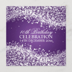 Elegant 40th Birthday Party Sparkling Wave Purple Invitation