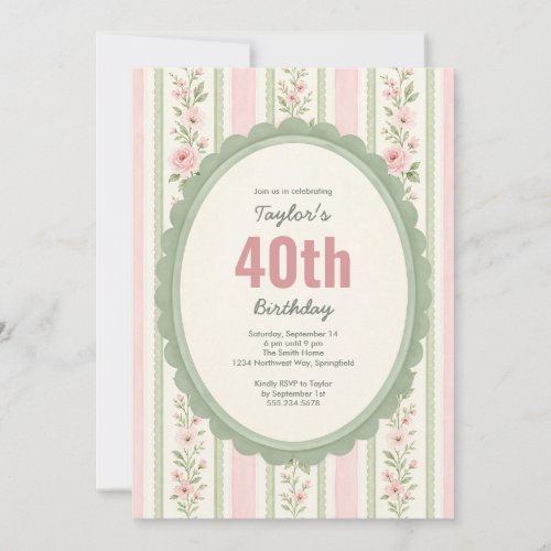 Elegant 40th Birthday Party Vintage Floral Invitation