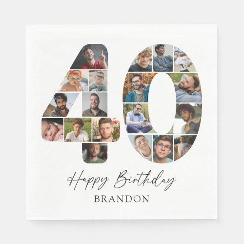 Elegant 40th Birthday Photo Party Napkins