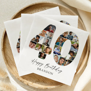 Elegant 40th Birthday Photo Party Napkins