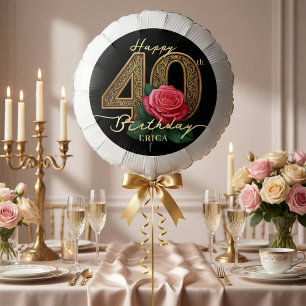 Elegant 40th Birthday Pink Rose Gold Floral Name Balloon