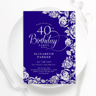 Elegant 40th Birthday Purple Silver Roses Invitation