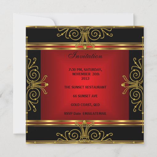 Elegant 40th Birthday Red Black Gold Art Deco 2 Invitation | Zazzle