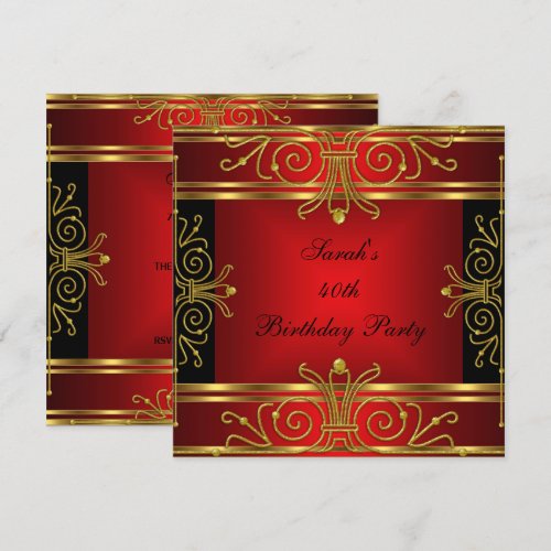 Elegant 40th Birthday Red Black Gold Art Deco Announcement