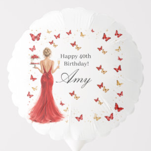 Elegant 40th Birthday red dress with butterflies Balloon