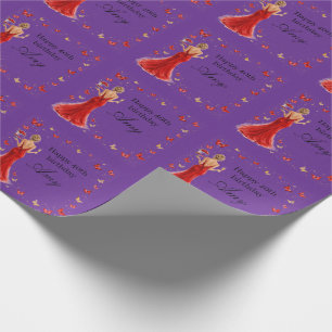 Elegant 40th Birthday red dress with butterflies  Wrapping Paper