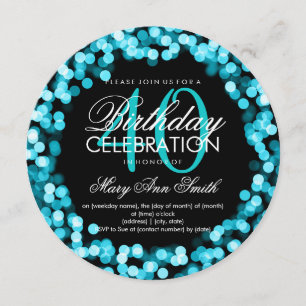 Elegant 40th Birthday Sparkling Lights Turquoise Invitation