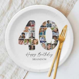 Elegant 40th Photo Birthday Paper Plates