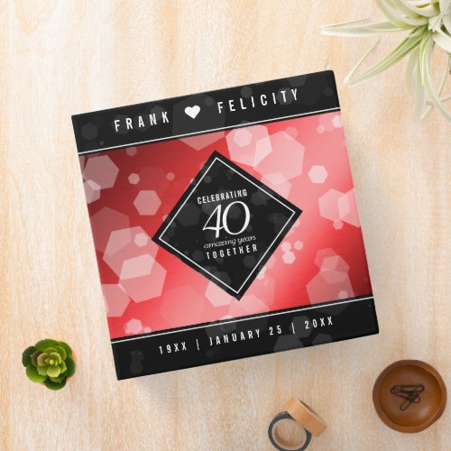 Elegant 40th Ruby Wedding Anniversary Celebration 3 Ring Binder