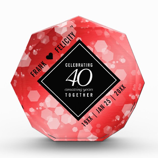 Elegant 40th Ruby Wedding Anniversary Celebration Acrylic Award (Front)