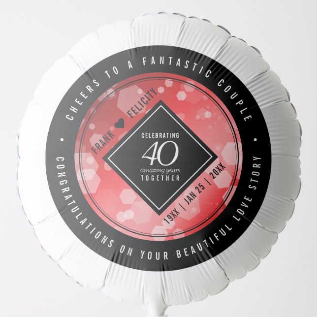 Elegant 40th Ruby Wedding Anniversary Celebration Balloon (Front)