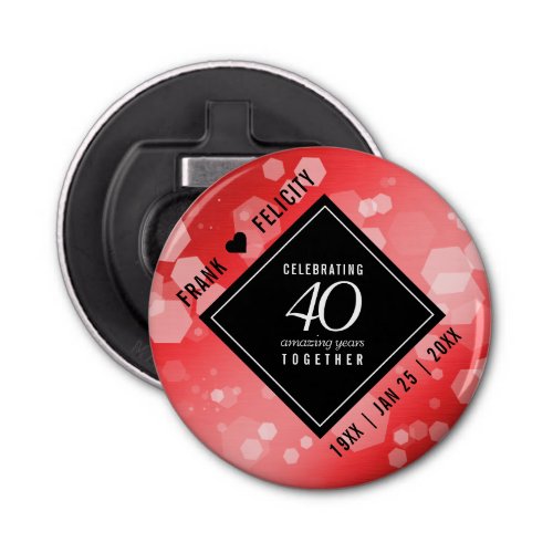 Elegant 40th Ruby Wedding Anniversary Celebration Bottle Opener