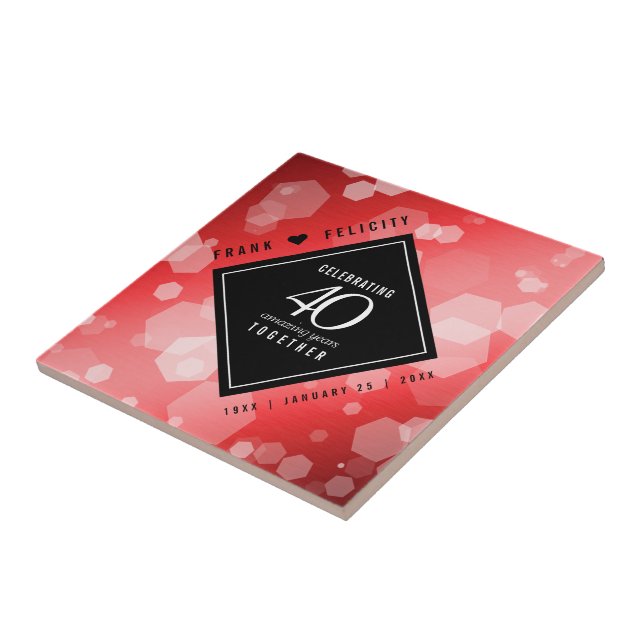 Elegant 40th Ruby Wedding Anniversary Celebration Ceramic Tile (Side)