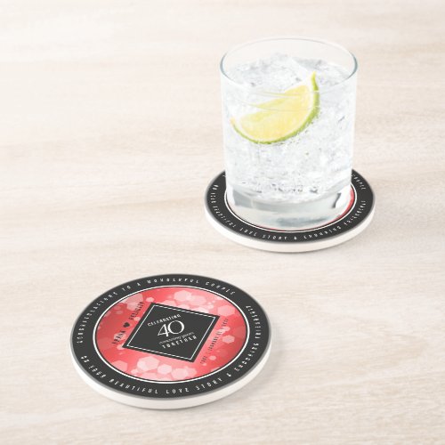 Elegant 40th Ruby Wedding Anniversary Celebration Coaster