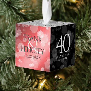 Elegant 40th Ruby Wedding Anniversary Celebration Cube Ornament
