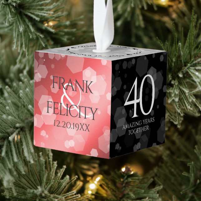 Elegant 40th Ruby Wedding Anniversary Celebration Cube Ornament (Tree)