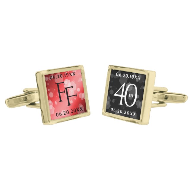 Elegant 40th Ruby Wedding Anniversary Celebration Cufflinks (Angled)